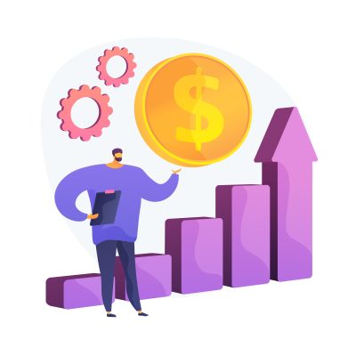 Sales growth. Commerce analytics, profit analysis, business analyst. Marketing plan. Marketologist holding clipboard cartoon character. Vector isolated concept metaphor illustration